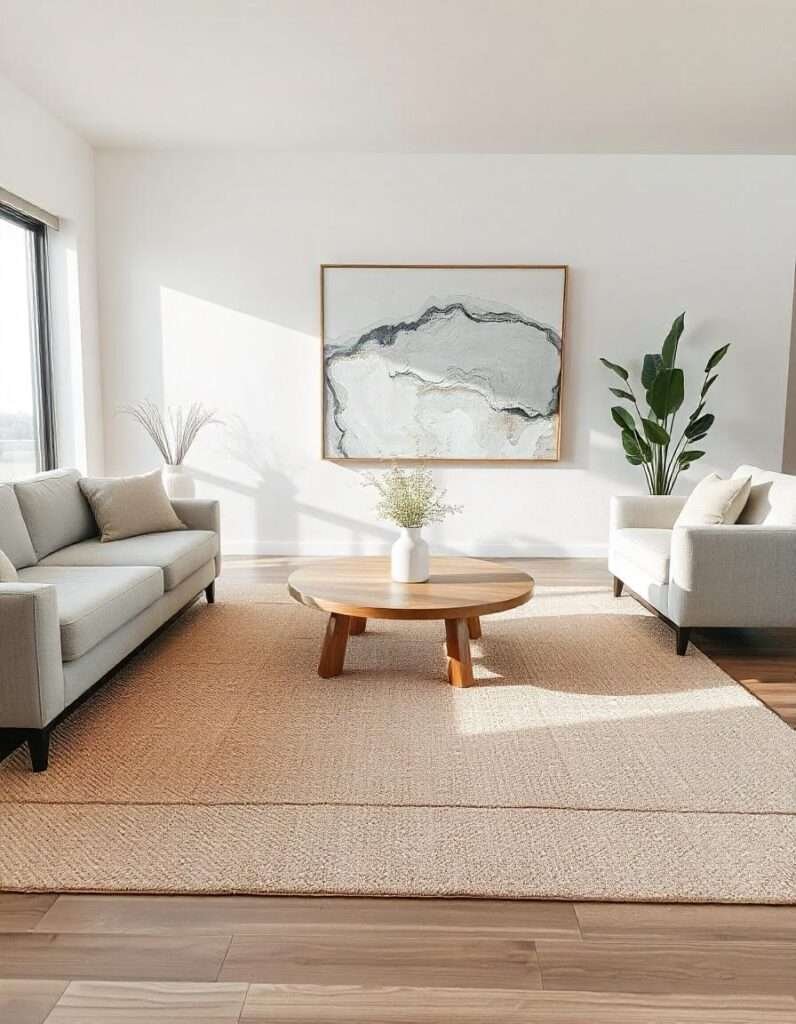 Soft Grey Couches with Beige color rug in the Levish Living room