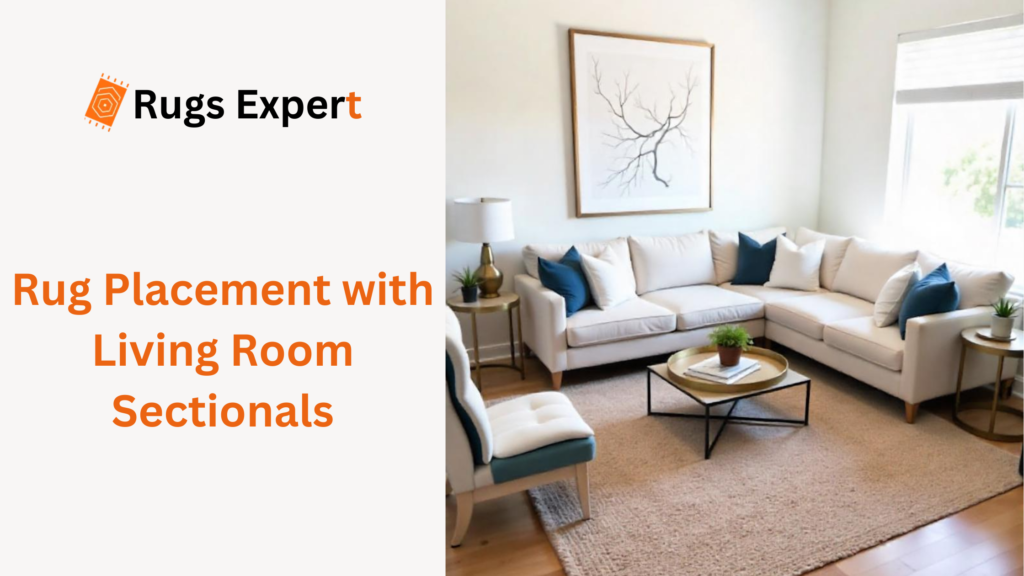 rug is placed well in the living room with sectionals. 