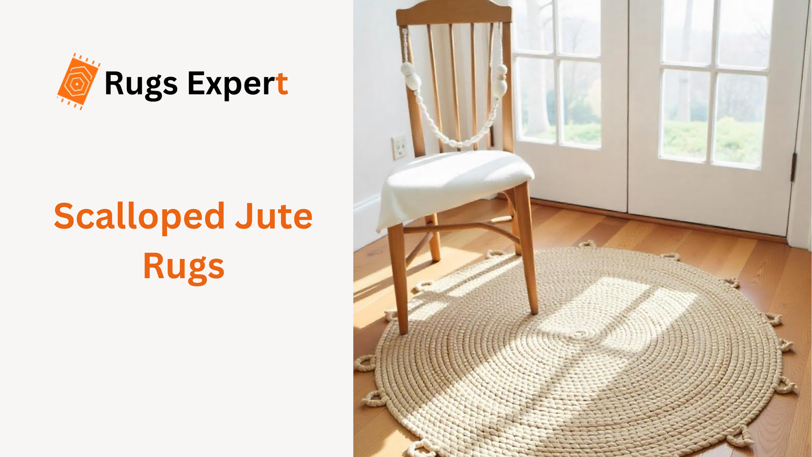 a chair on the scalloped jute rug in the room