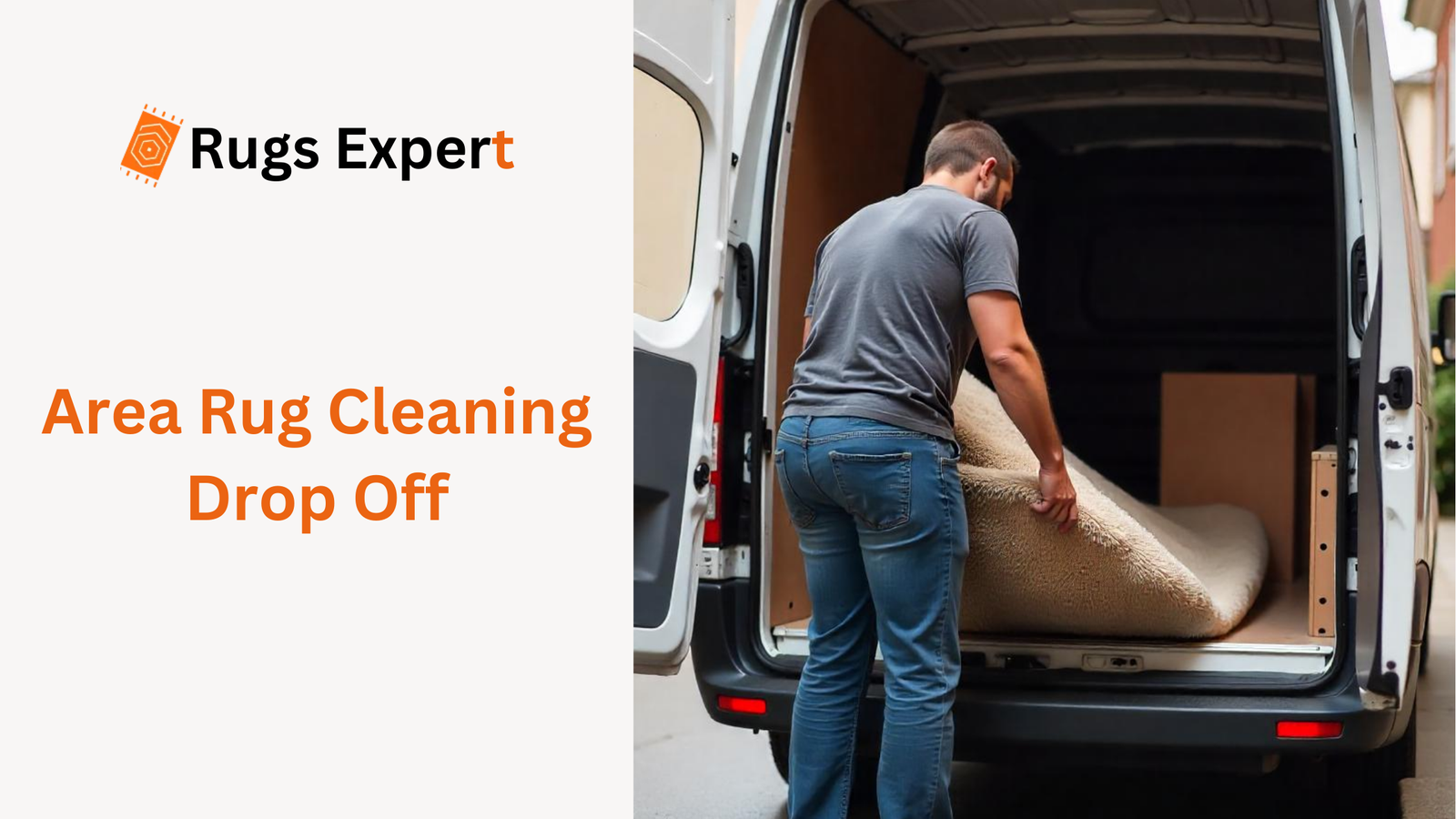 a man is loading area rug for dropping off in the van.