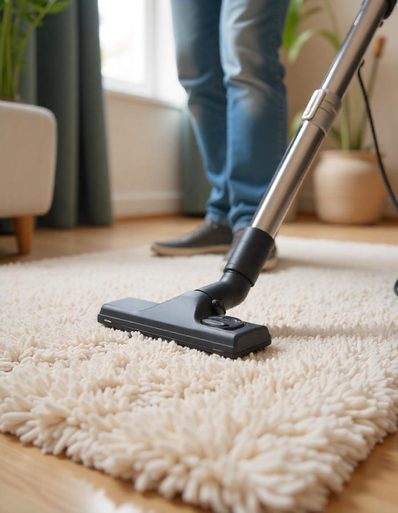a wool rug is cleaned off