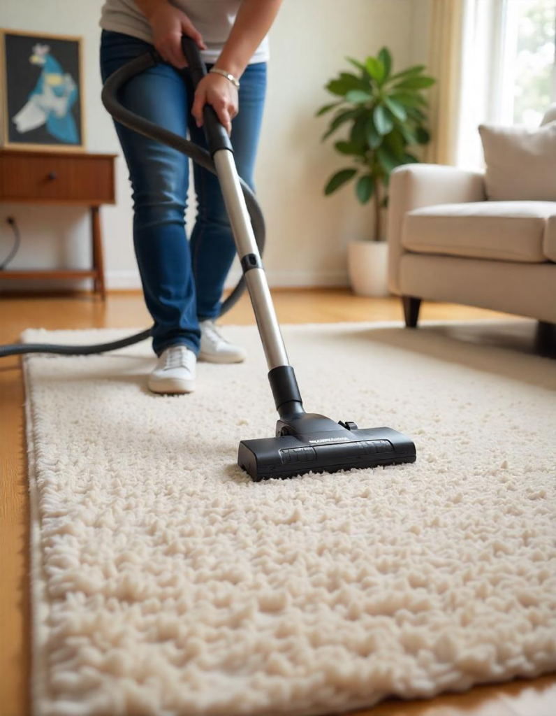 vacuum on the area rug
