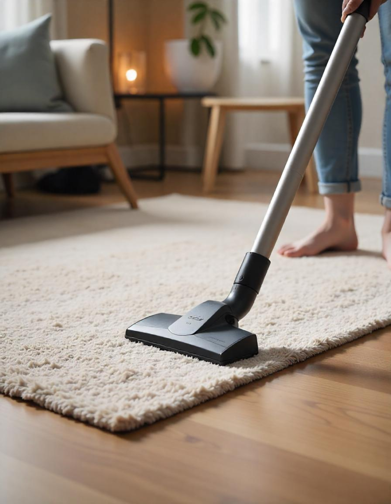 a man is cleaning rug