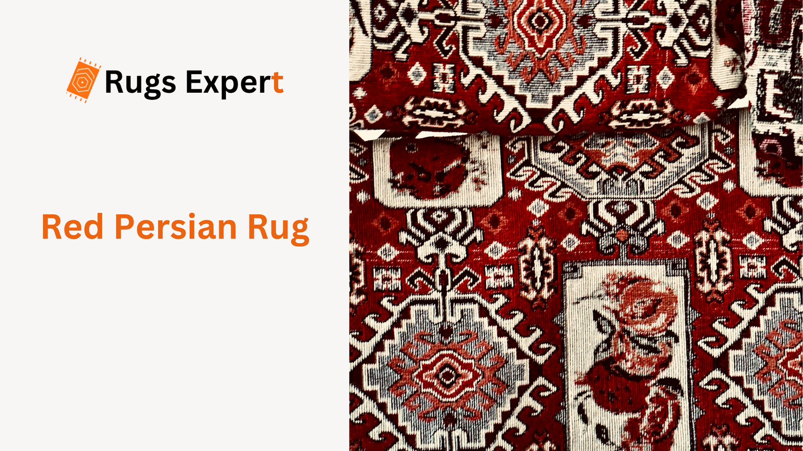 Text "Red persian rug" and a persian rug