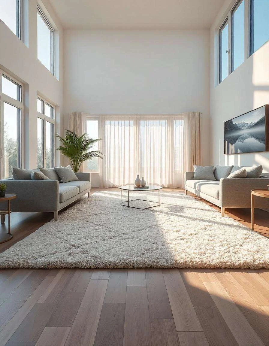 A Classic living room with grey couch and wool rug